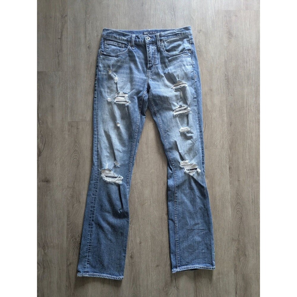 Bke Jeans Jake Straight Mens 32x34 Blue Leg Denim Distressed Ripped w bandana